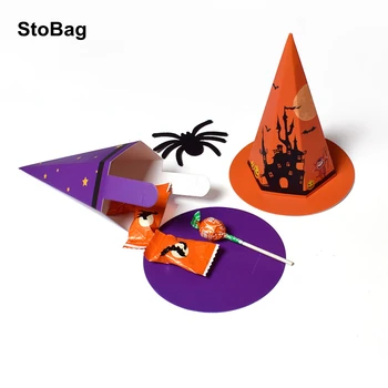  StoBag 20pcs Uus Müts Kuju Candy Pakendi Paberi Kasti Oranž/Sinine Halloween Teenetemärgi Event & Isiku Kasuks Lapsed Kodus