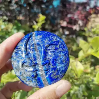  Looduslik Lapis Lazuli nikerdatud kuu ja päikese kuju Figuriin