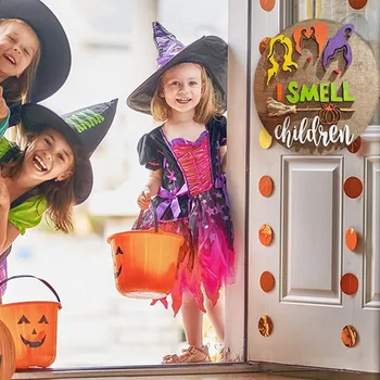  Uus Halloween Puidust Ukse Pleki Kaunistused Ripuvad Puhkus Nõid Ringi Doorplate I Lõhn Laste Puidust Kaunistus