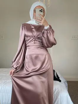 Eid Satiin Abaya Moslemi Naiste Pikk Kleit Elegantne Wrap Ees Vöö Hijab Tagasihoidlik Kleidid Pool Araabia Islami-Türgi Abayas Ramadaani