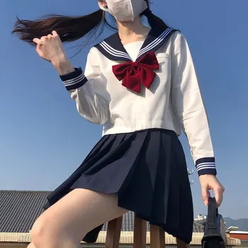  Valge 3 Basic Triibuline Madrus Riided Jaapani Kooli Tüdruk Ühtne Seifuku Õpilane Tüdrukud Rooma Naiste Kostüüm JK Tumesinine Plisseeritud Seelik