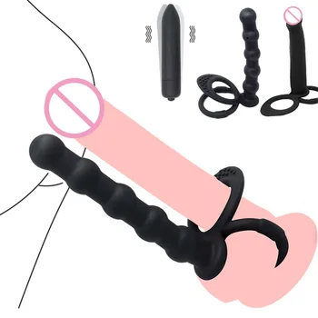  Topelt Levik Rihma Dildo Plug Bullet Vibraator Täiskasvanute Mängud Anal Beeds Plug Kantavad G Spot Stimulaator BDSM Sugu Mänguasjad